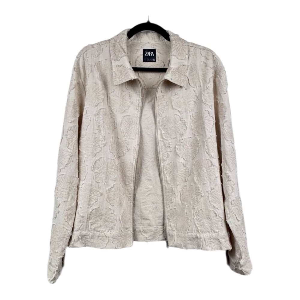 Zara Jacket Textured Long Sleeve Cream Size M